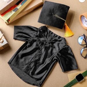 Black Graduation Cap and Gown Top with Gold/Yellow Tassel